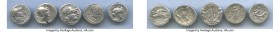 ANCIENT LOTS. Roman Republic. Lot of five (5) AR denarii. Fine-About VF. Includes: C. Augurinus (135 BC) // Q. Curtius (116-115 BC) // L. Censorinus, ...