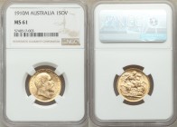 Edward VII gold Sovereign 1910-M MS61 NGC, Melbourne mint, KM15. AGW 0.2355 oz. 

HID09801242017

© 2020 Heritage Auctions | All Rights Reserve