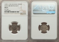 Bratislaw II Denar ND (1092-1100) MS61 NGC, Prague mint, Cach-388. 17mm. 0.71gm. + BRACIZLAVS, bust right seated on throne and holding spear / + S WEN...