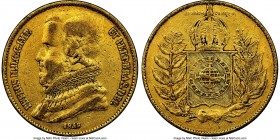 Pedro II gold 20000 Reis 1849 VF35 NGC, Rio de Janeiro mint, KM461. First year and lowest mintage of three year type. AGW 0.5286oz. 

HID09801242017...