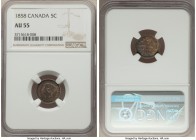 Victoria 5 Cents 1858 AU55 NGC, London mint, KM2. Multi-colored toning in shades of olive, cranberry, teal and gold. 

HID09801242017

© 2020 Heri...