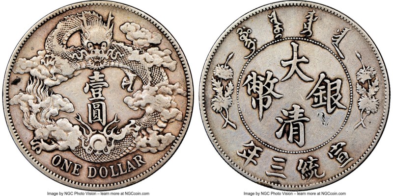 Hsüan-t'ung Dollar Year 3 (1911) VF Details (Chopmarked, Cleaned) NGC, Tientsin ...