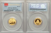 People's Republic Pair of Certified gold "First Strike" Panda 50 Yuan (1/10 oz) 2010 MS70 PCGS, KM1929, PAN-516A. Total AGW 0.1998 oz. 

HID09801242...