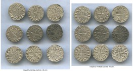 Principality of Antioch 9-Piece Lot of Uncertified Bohemond Era "Helmet" Deniers ND (1163-1201) VF, 18mm. Average weight 0.95gm. Sold as is, no return...