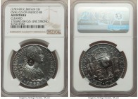 George III Counterstamped Dollar ND (1797) AU Details (Cleaned) NGC, KM634, S-3765A. Small oval counterstamp of George III upon Mexico 1793 Mo-FM 8 Re...