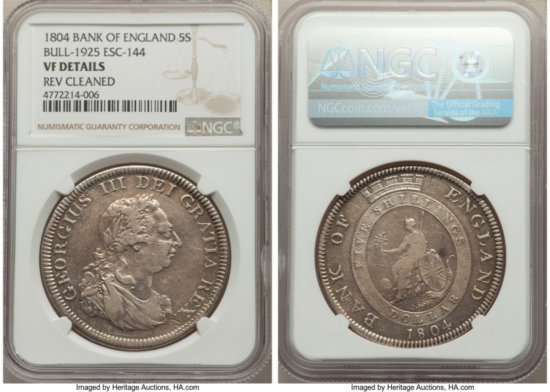 George III Bank Dollar of 5 Shillings 1804 VF Details (Reverse Cleaned) NGC, KM-...