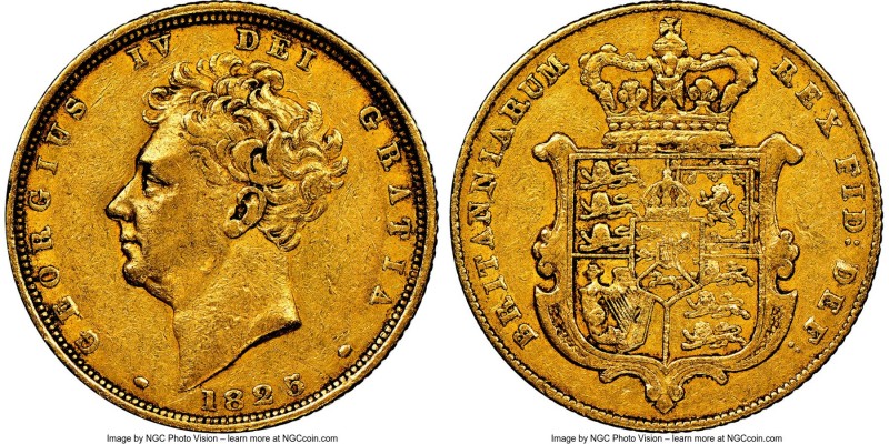 George IV gold Sovereign 1825 XF45 NGC, KM696, S-3801. Bare Bust type. 

HID09...