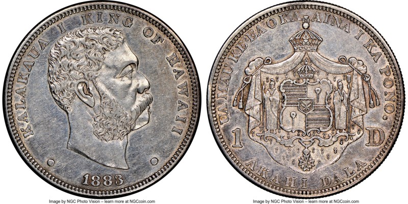 Kalakaua I Dollar 1883 AU Details (Obverse Cleaned) NGC, KM7. Mintage 46,348.
...