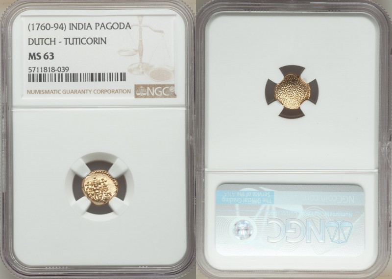 Dutch India gold Pagoda ND (1760-1794) MS63 NGC, Tuticorin mint, KM49.

HID098...