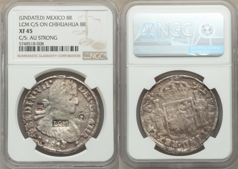 Ferdinand VII Royalist Counterstamped "LCM" 8 Reales ND (1815-1821) XF45 NGC, KM...