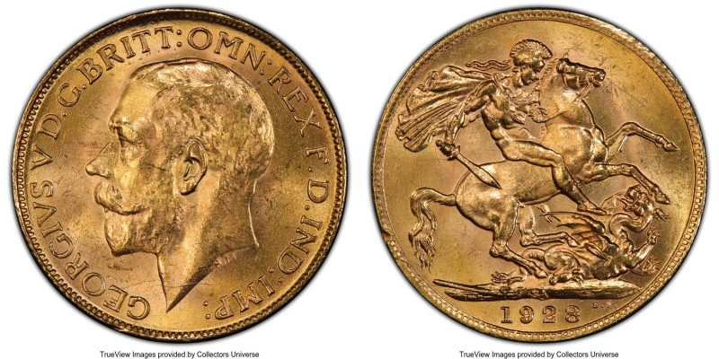 George V gold Sovereign 1928-SA MS64 PCGS, Pretoria mint, KM21, S-4004. AGW 0.23...