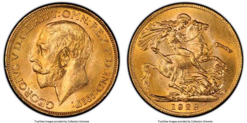 George V gold Sovereign 1928-SA MS64 PCGS, Pretoria mint, KM21, S-4004. AGW 0.23...