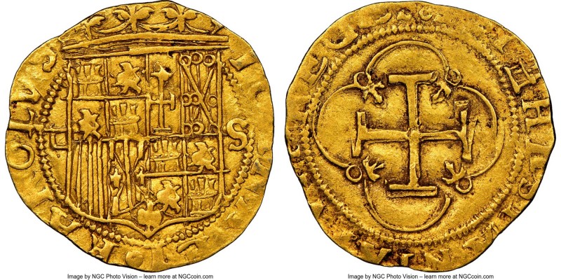 Charles & Johanna gold Cob Escudo ND (1516-1556) S-D AU50 NGC, Seville mint, Cal...
