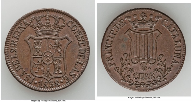 Catalonia. Isabel II 6 Quartos 1838 AU, KM128. 32mm. 13.89gm. 

HID09801242017...