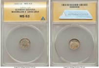 Pair of Certified Assorted Issues, 1) Germany: Bavaria. Maximilian II Kreuzer 1850 - MS63 ANACS, KM799 2) Great Britain: Victoria Shilling 1877 - AU50...