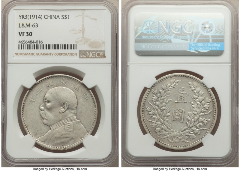 3-Piece Lot of Certified World Issues NGC, 1) China: Republic Yuan Shih-kai Doll...