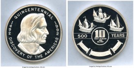 Uncertified silver Proof "Quincentennial - Discovery of the Americas" 10 Ounce Medal 1992, KM-Unl. Bust of Columbus facing right / 500 YEARS with thre...
