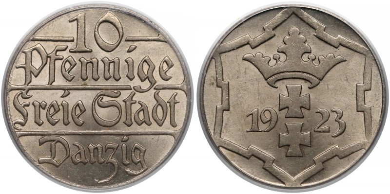 Gdańsk, 10 fenigów 1923
 
Reference: Parchimowicz 57.a
Grade: PCGS MS63 

 ...