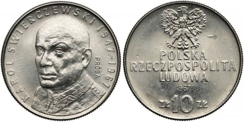 Próba NIKIEL 10 złotych 1967 Świerczewski - bez czapki
 
Reference: Parchimowi...