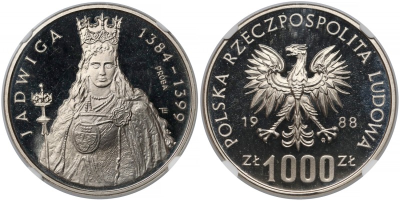 Próba NIKIEL 1.000 złotych 1988 Jadwiga
 
Reference: Parchimowicz P.495.b
Gra...