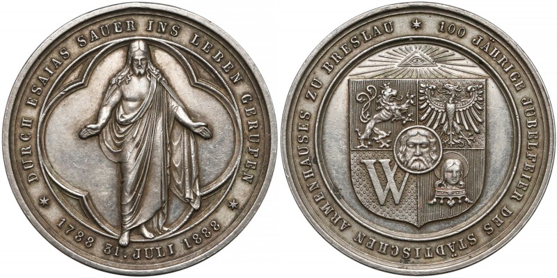 Śląsk, Wrocław, Medal 100-lecie miejskiego przytułku 1888
 Wersja bez uszka. 
...