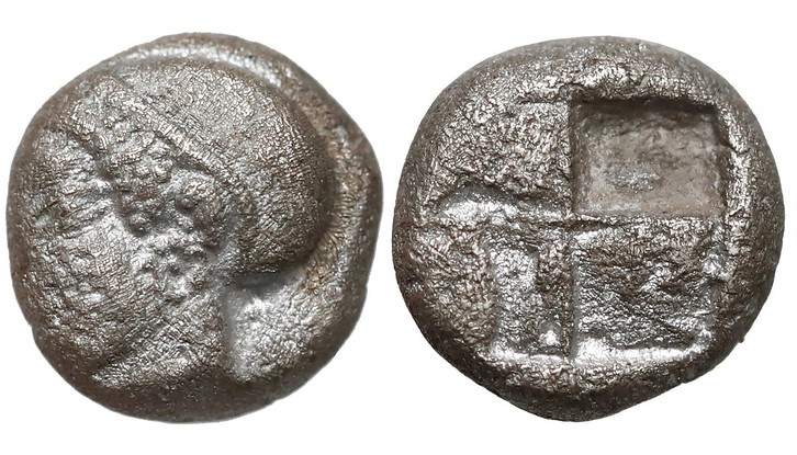 Grecja, Jonia, Phokaia, Diobol, 510-494r. p.n.e.
 Awers: Głowa kobiety w hełmie...