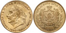 Montenegro, Nikola I, 20 perpera 1910 - Golden Jubilee