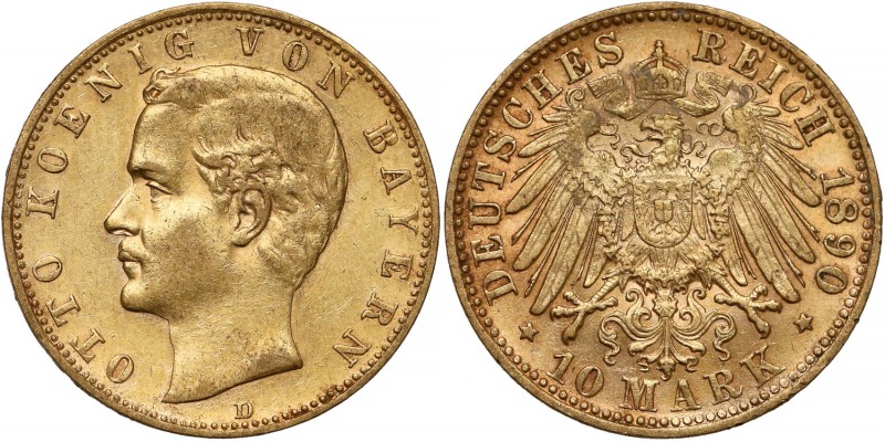 Germany, Bayern, 10 mark 1890
Niemcy, Bawaria, 10 marek 1890
 Złoto (Au.900), ...