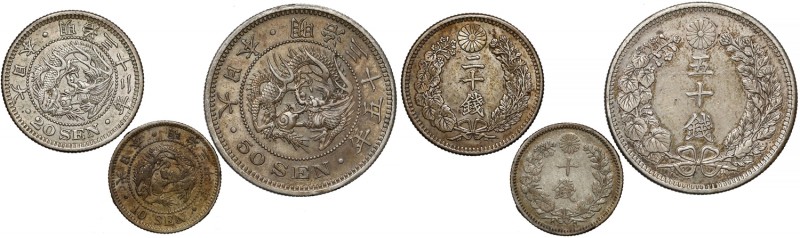 Japan, 10, 20 i 50 sen year 30-35 (3 pcs)
Japonia, Meiji, 10, 20 i 50 sen 1897-...