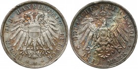 Niemcy, Lubeka, 3 marki 1908-A