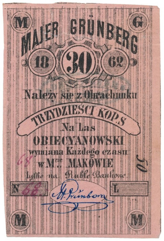 Maków, Majer Grünberg, 30 kopiejek 1862
 Zagniecenia z rozdarciem w górnej częś...