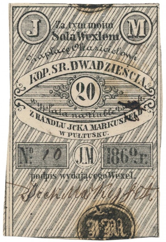 Pułtusk, Jcek Markusfeld, 20 kopiejek 1862
 Piękny, emisyjny stan zachowania, z...