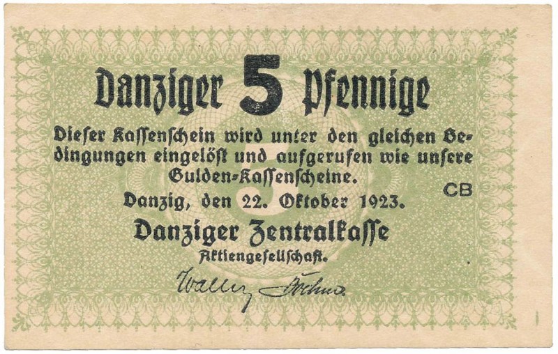 Gdańsk, 5 pfg 1923 - październik
 Lekkie złamanie pionowe, poza tym bez uwag.&n...