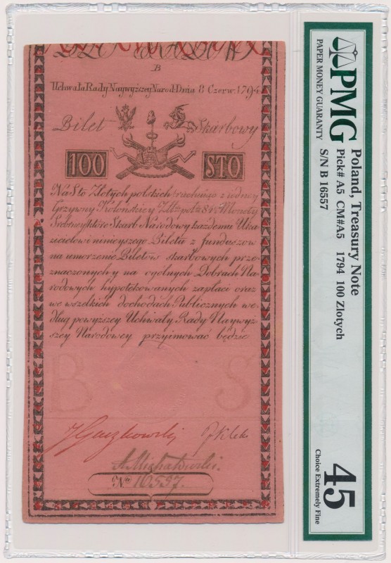 100 złotych 1794 - B
 Wyśmienity egzemplarz. Piękna prezencja zarówno od awersu...