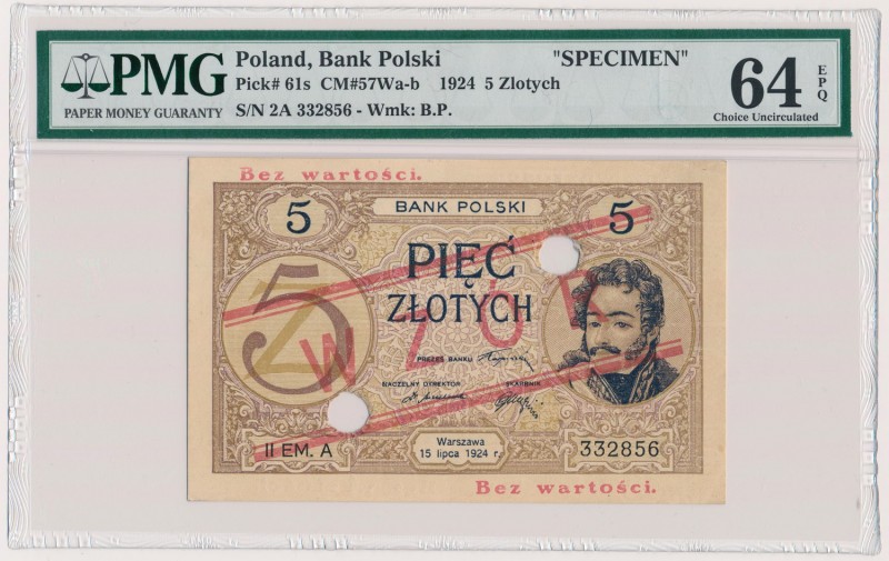 5 złotych 1924 - WZÓR - II EM. A
 Wzór jednego z najrzadszych polskich banknotó...