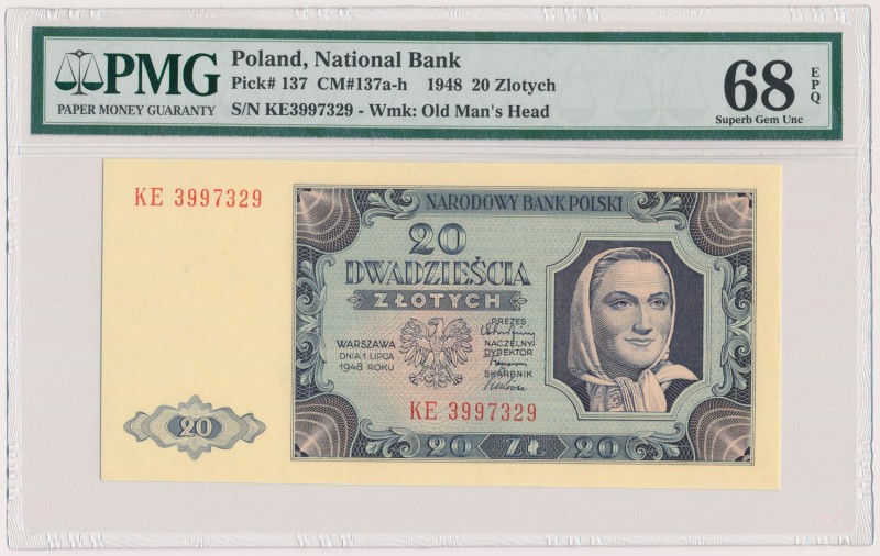 20 złotych 1948 - KE
 
Reference: Miłczak 137ff
Grade: PMG 68 EPQ 

 POLAND...