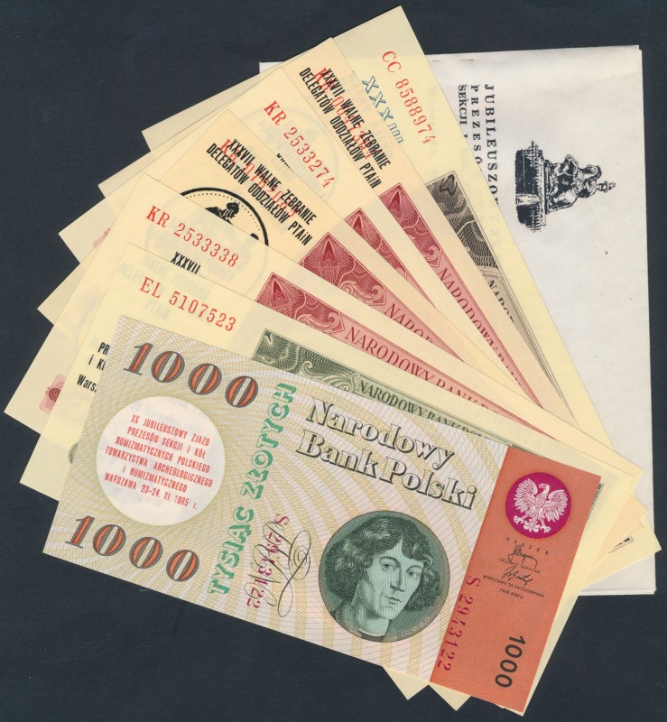 Zestaw banknotów 50-1.000 zł 1948-65 z nadrukami (7szt) + koperta
 W komplecie ...