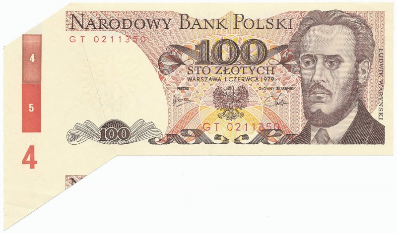 BŁĘDODRUK 100 złotych 1979 - błąd cięcia 'motylek'
 Znakomicie zachowany, efekt...