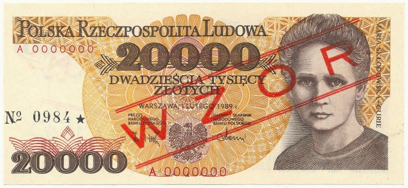 20.000 złotych 1989 - WZÓR - A 0000000 - No.0984
 
Reference: Miłczak 175Wa
G...