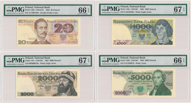 Zestaw banknotów 20-5.000 złotych 1982-1986 (4szt)
 
Grade: PMG 66, 67 EPQ 
...