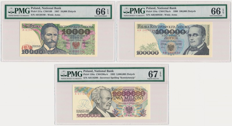 10.000, 100.000 i 1 mln złotych 1987-1992 - zestaw (3szt)
 
Grade: PMG 66, 67 ...