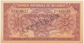 Belgium SPECIMEN 5 Francs-1 Belgas 1943 (1944)