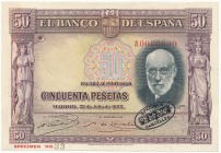 Spain SPECIMEN 50 Pesetas 1935 A 0000000