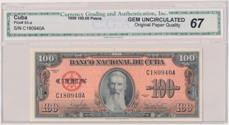 Cuba 100 Pesos 1959
Kuba, 100 Pesos 1959
 
Reference: Pick 93a
Grade: CGA 67...