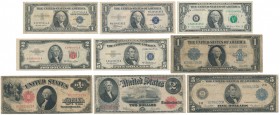 USA 1, 2 and 5 Dollars 1914-1969 SET of 9 pcs