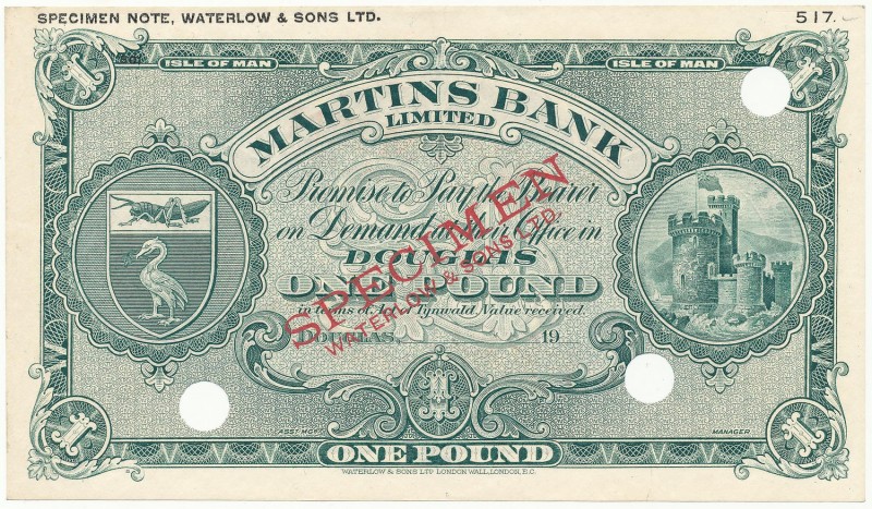 Isle Of Man, Martins Bank Limited SPECIMEN 1 Pound (1946-57)
Wyspa Man, Martins...