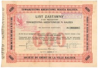 Kalisz, TKM, List zastawny 600 zł 1925