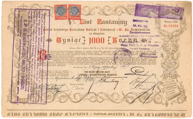 Lwów, Bank Krajowy, 4% List zastawny 1.000 kr 1894
 

 POLAND POLEN