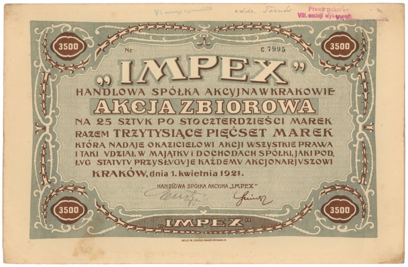 'Impex', 25x 140 mkp 1921
 
Reference: IBAP #1386, Koziorowski 727-5, Niegrzyb...