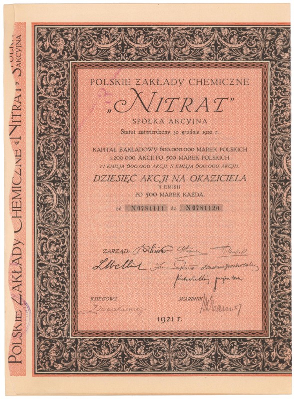 Polskie Zakłady Chemiczne 'Nitrat', Em.2, 10x 500 mkp 1921
 
Reference: IBAP #...